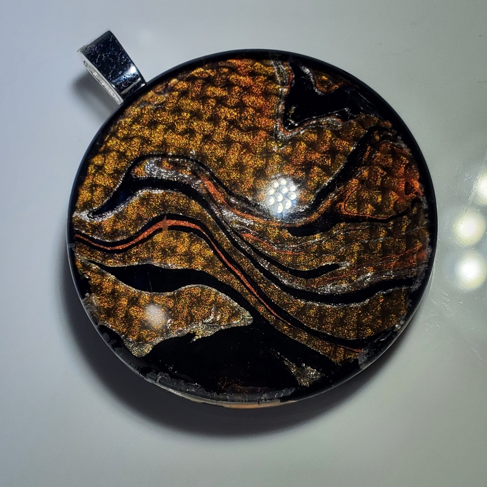 Handmade Black and Brown Abract Swirl Pendant Necklace - Picture 9 of 11
